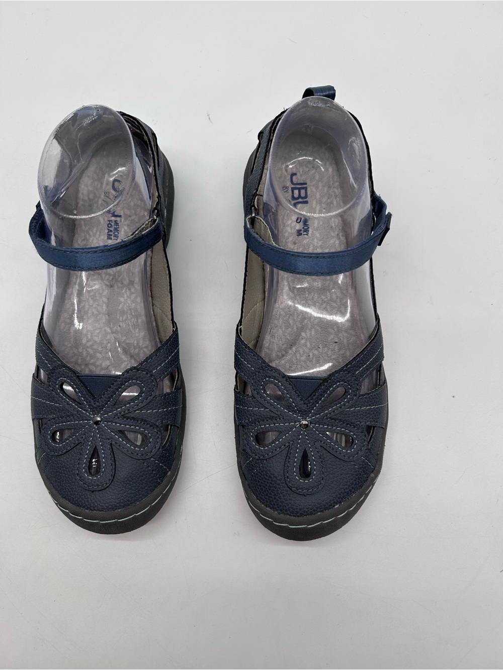JBU Women’s Navy Mary Jane Sandals with Floral Cutouts size 8.5